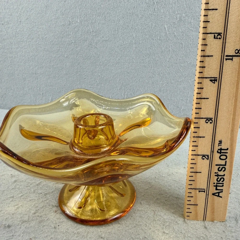 Viking Glass Amber Epic Six Petal Candle Holder MCM